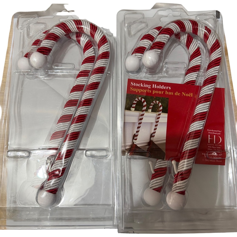 Haute Decor Candy Cane Stocking Holders 4 Red White Fireplace Mantle Christmas
